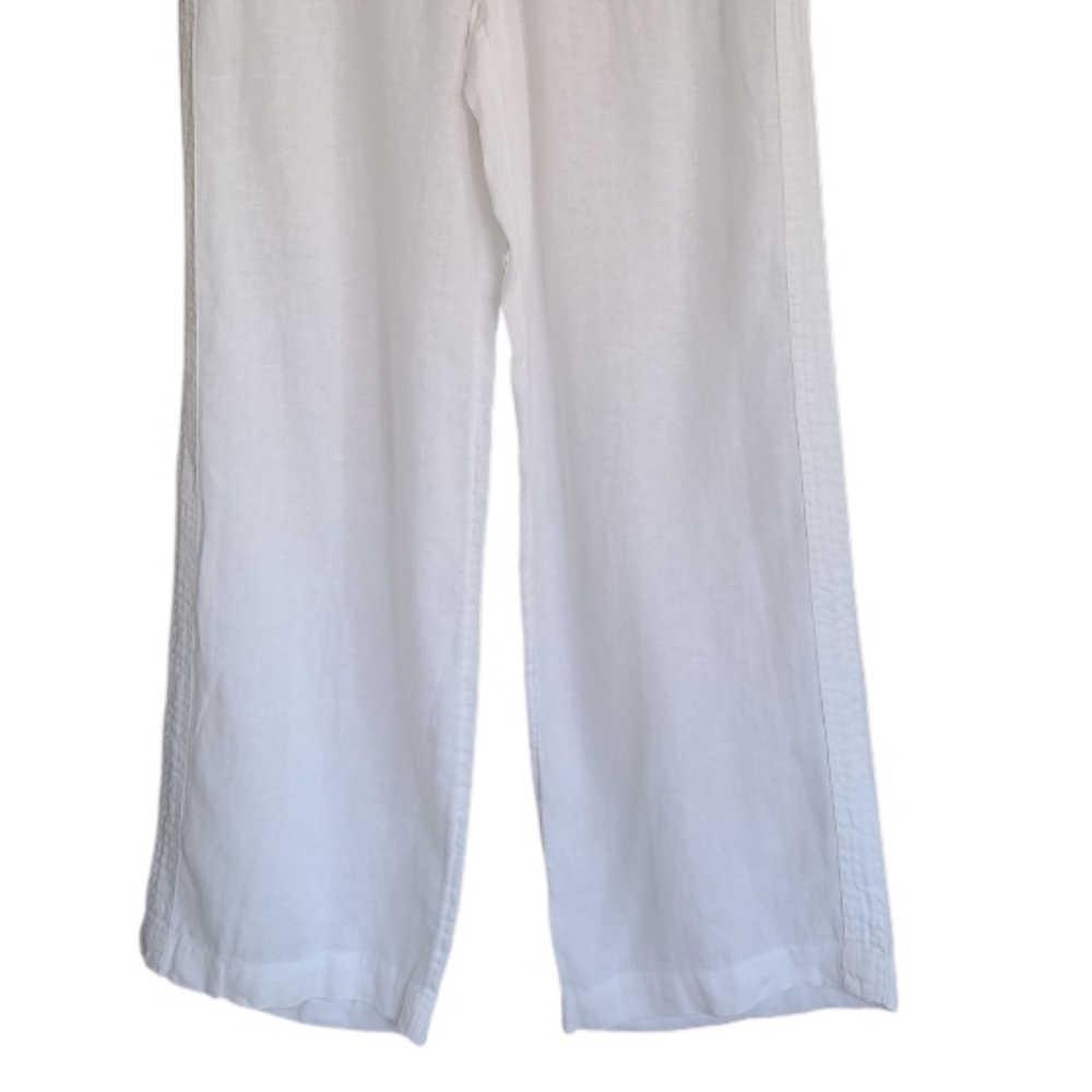 Athleta Cabo 100% Linen Wide Leg Pant White Activewear Elastic Tie Waist Size 8 - Picture 9 of 17